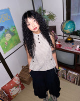 (2color) ウッディシアサッカーチェックノースリーブブラウス