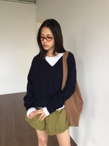 カシミアファインウールVネックニット(7color)