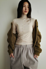Boucle wool cardigan, Khaki