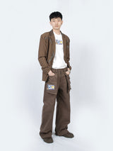 Circle Leather Patch Blazer (Brown Stripe)