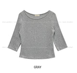 [U-BASIC] Nut Boat Neck Slim Crop Three Quarter Tee