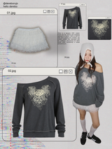 Rose Angel Oversized-fit Off-Shoulder Long Sleeve T-shirt