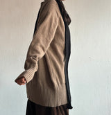 4-BUTTON V-NECK BOXY OVERSIZED LOOSE KNIT BROWN KITSCH AUTUMN THICK CARDIGAN (SCARF SET X)