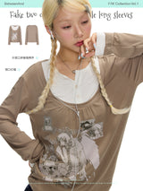 BETWEENAND Brown short-sleeved casual college-style T-shirt for women, autumn version