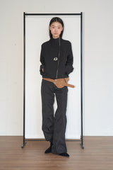Diagonal-Zipper Mock-Neck Jacket (Black)