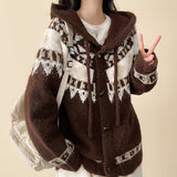 Kao pattern Nordic hooded knit cardigan
