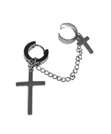 Two Cross chain One-Touch Earrings & Ear Cuff 1PC
