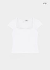 [B-BASIC] テンションコットンスクエアネックキャップスリーブ半袖Tシャツ (2 SIZE)