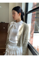 ハーフタートルネックストラップレースフリルロングスリーブTシャツ