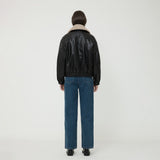 WOMAN ファーカラーファイトジャンパー BLACK