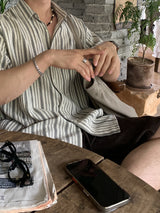 Look Marel Rustic Linen Blend Stripe Oversized Short Sleeve Shirt