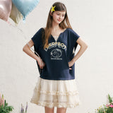 MAQI Lettering Print Layered Tulle Mini Dress