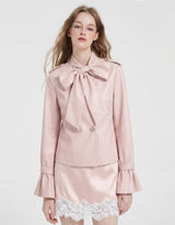 [PRE- FALL]ルミ レース サテン Aライン スカート ソフトピンク