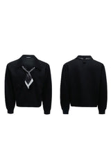 Striped Scarf V-Neck Polo Sweatshirt