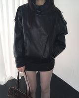 High neck leather jacket