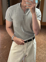 LMN Our Half Zip-Up Slit Short Sleeve Knitwear (4 colors)
