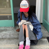 [Same-day shipping🚚/Jangmaru look☔] Bow overfit boxy fit long-sleeved checkered shirt 2 colors