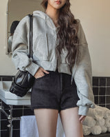 [U-BASIC] Tom Brushed Two Way Crop Hood Zip-Up
