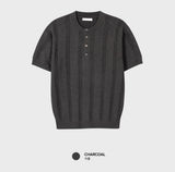 ルックイスティフレンチリネンヘンリーネックショートスリーブニット