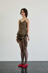 LEOPARD FRILL SLEEVELESS TOP / BROWN