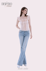 Peach Chiffon Frill Blouse