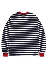 オーバーサイズフィット ストライプ チェーンロゴ ロングスリーブTシャツ バーガンディ (FCF3TS641M)