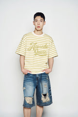25SS ヘムラインデストロイドデニムショートパンツ ブルー