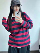 キュートカラーペティット👚ストライプロングスリーブTシャツ🎀❤💚3カラー