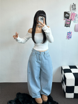 セミバルーンワイドバルーンデニムロングパンツ 💙🩵🤍🩶4カラー