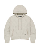 ステッチ クロップ フーデッド ジップアップ ニット オートミール
