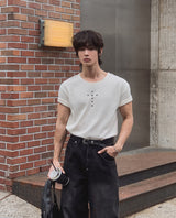 クロススタッズ リブ 半袖Tシャツ