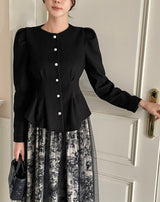Sophian Wool Peplum Pintuck Jacket Blouse