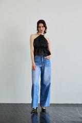 PEARL HALTERNECK TOP / BLACK