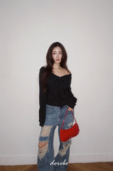 Black Off-Shoulder Cover Long Sleeve T-Shirt