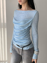 Melbourne shirred layered long-sleeve tee
