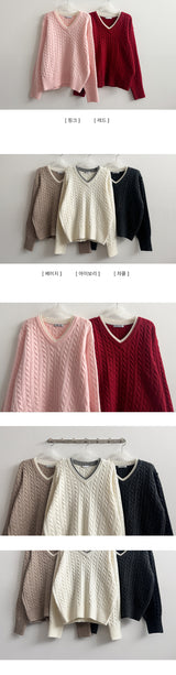Pure Layered Twisted V-Neck Knitwear