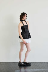 NOVA SMOCKED SCARF TUBE TOP / BLACK