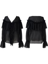 シフォンラッフルVネックシアーブラウス (2color)