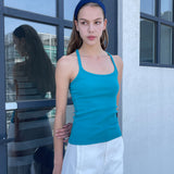 Slim Ribbed Tank Top_Teal Blue