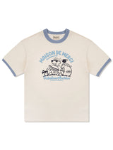 UNISEX Overfit Puppy Surfing Ringer Short Sleeve T-Shirt Cream (FCE2TS401M)