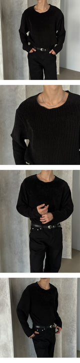 [UNISEX] ベルベットラウンドカッティングニット (4color)