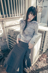 Strap layered midi skirt (Charcoal)