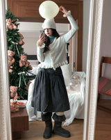 [wool 20%] Tir Stripe Tie Midi Skirt
