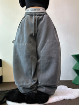 SHEEP FLEECE🐑PIGMENT STRAP RIVET BALLOON LONG PANTS💙🩶🤍3COLOR
