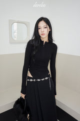 Half Turtle Side Shirring Long Sleeve Zip-Up