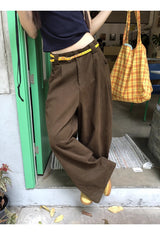 ヘーゼルナッツピンタックワイドコットンカジュアルパンツ