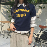 タンド1980レイヤードクロップド半袖ニット