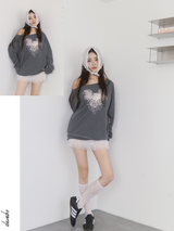 Rose Angel Oversized-fit Off-Shoulder Long Sleeve T-shirt
