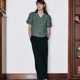 Check V neck Blouse Green