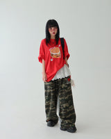 ハンバーガーキッチボクシーオーバーサイズフィットショートスリーブTシャツ
